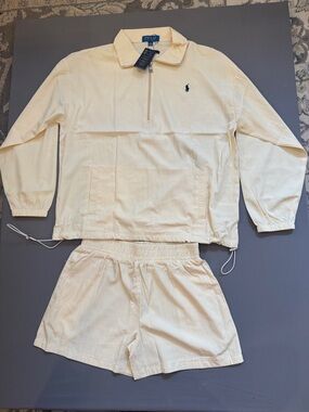 Polo by Ralph Lauren Cream Pullover Set with Navy Logo